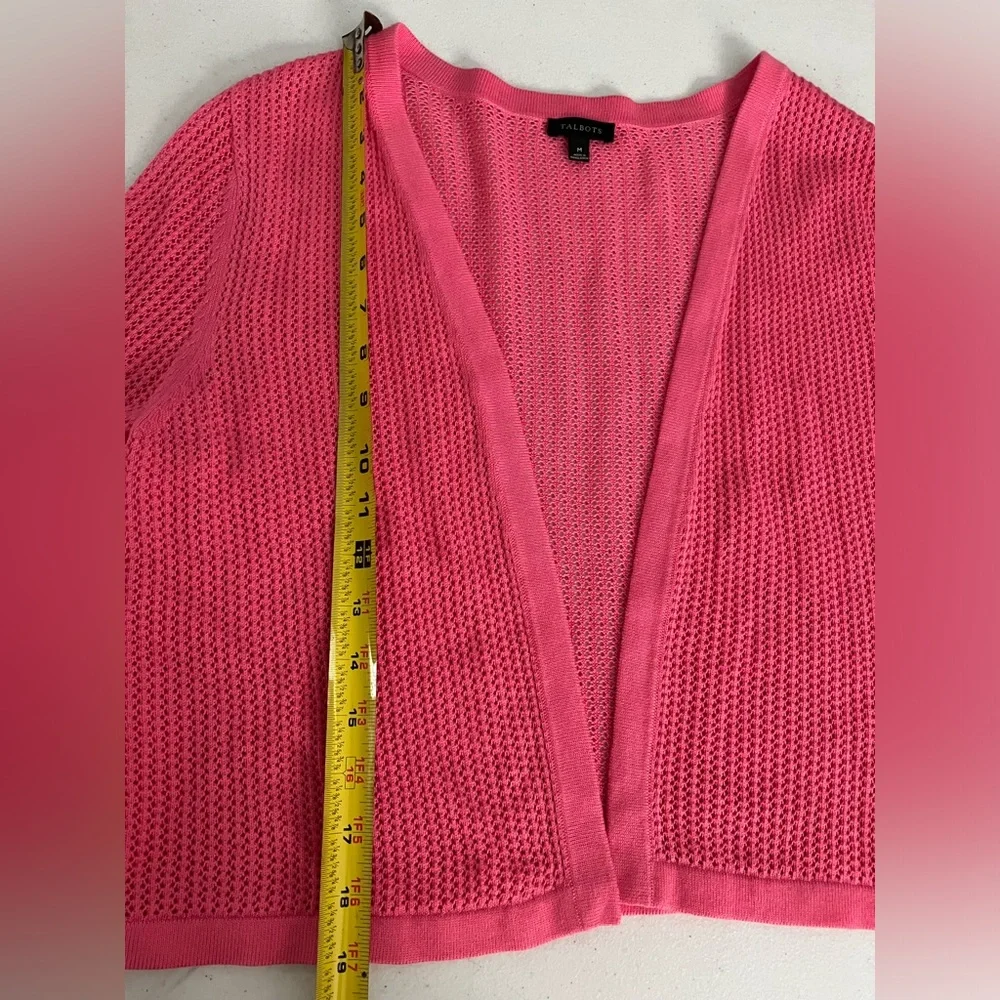 Talbots Lightweight Pink Crocheted Look 3/4 Sleeve Cardigan, NWOT, Size M - Picture 7 of 12